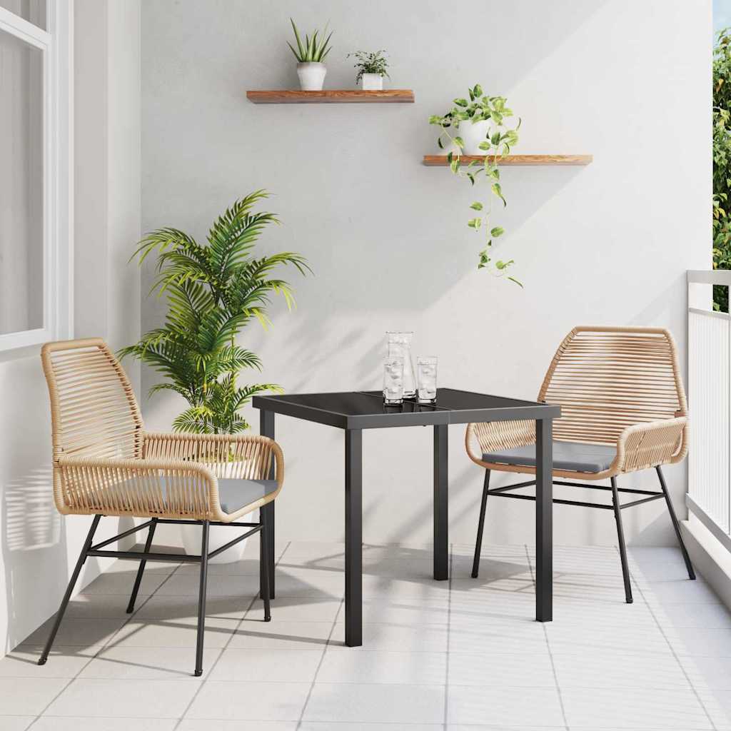 3-delt hage spisebordsett med puter, brun poly-rattan.