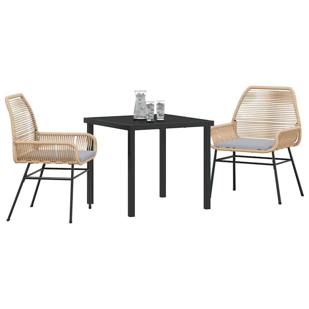 3-delt hage spisebordsett med puter, brun poly-rattan.