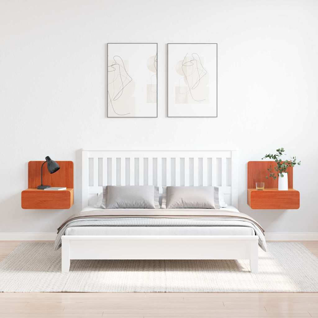 Nattbord med skuff 2 pcs Voksbrun 44 x 32.5 x 40 cm Heltre furu