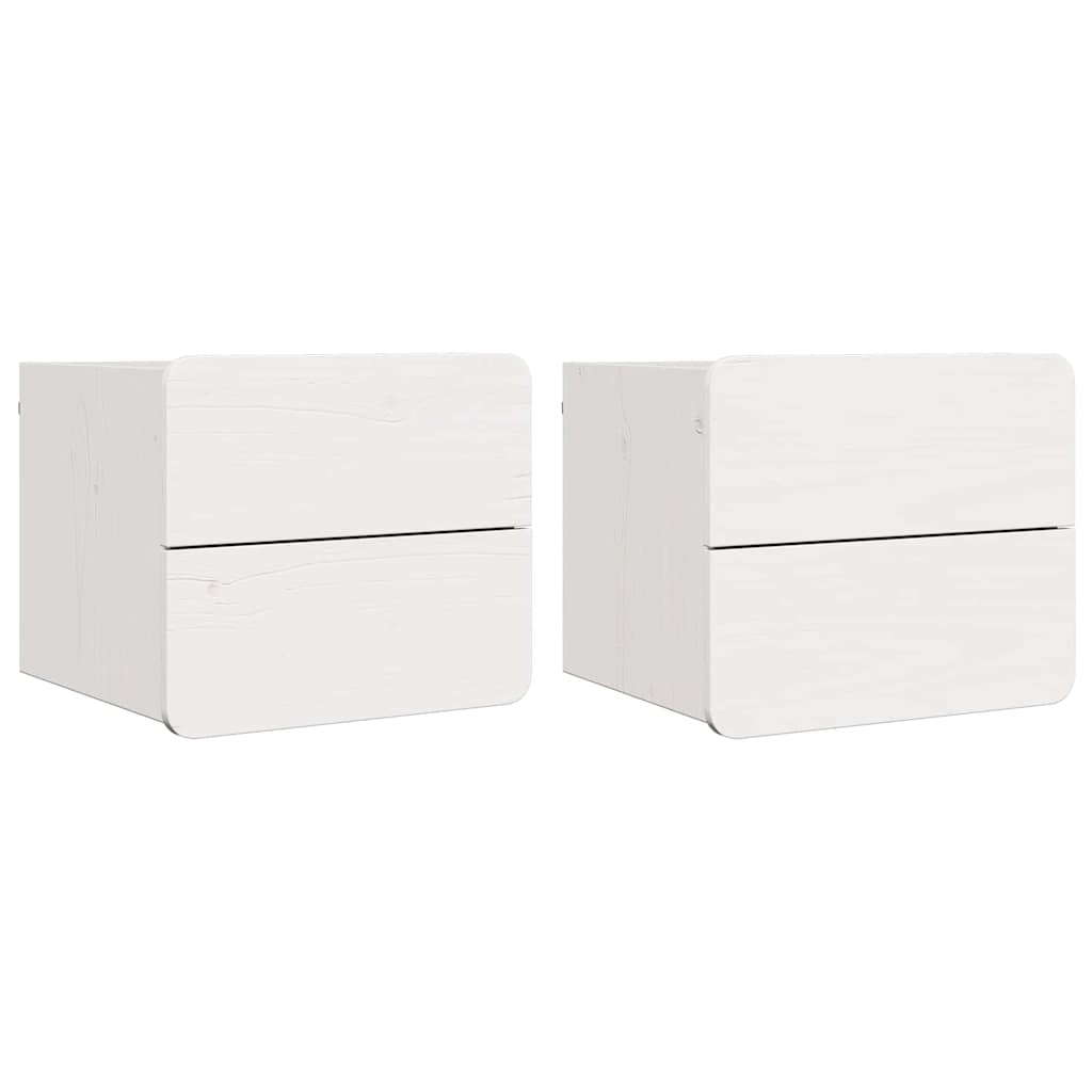 Nattbord med skuff 2 pcs Hvit 39 x 34 x 33 cm Heltre furu