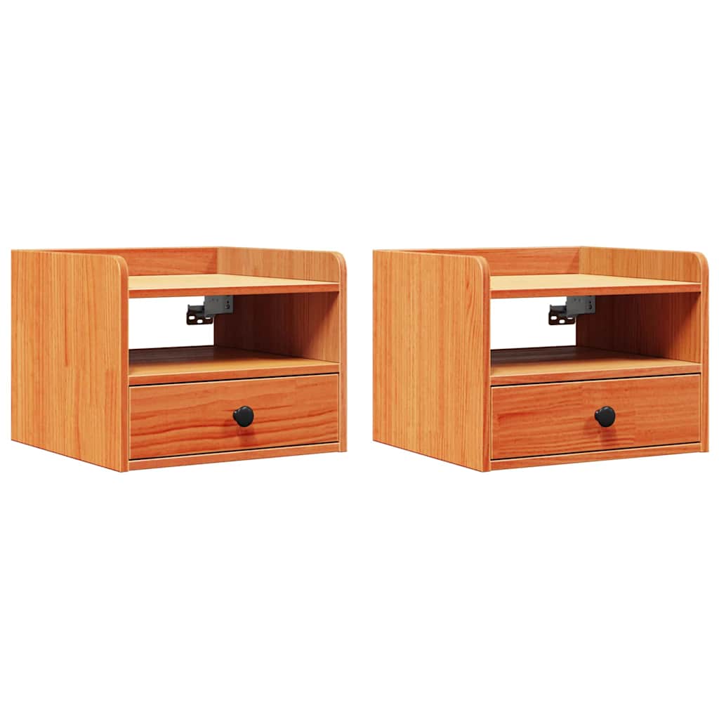 Nattbord med skuff 2 pcs Voksbrun 38 x 36 x 29.5 cm Heltre furu