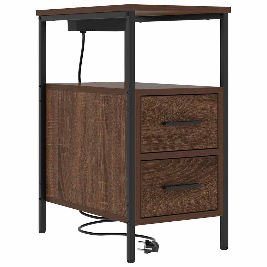 Nattbord med skuff brun eik 30 x 48 x 61 cm Konstruert tre