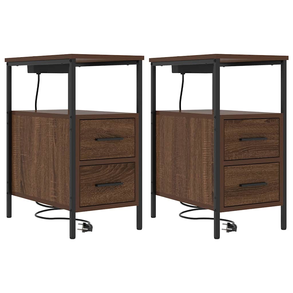 Nattbord 2 pcs brun eik 30 x 48 x 61 cm Konstruert tre