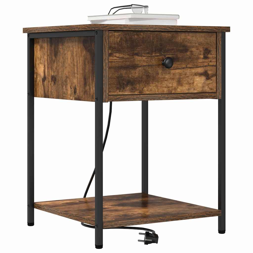 Nattbordskap 2 pcs Røkt eik 42 x 41 x 56 cm Konstruert tre