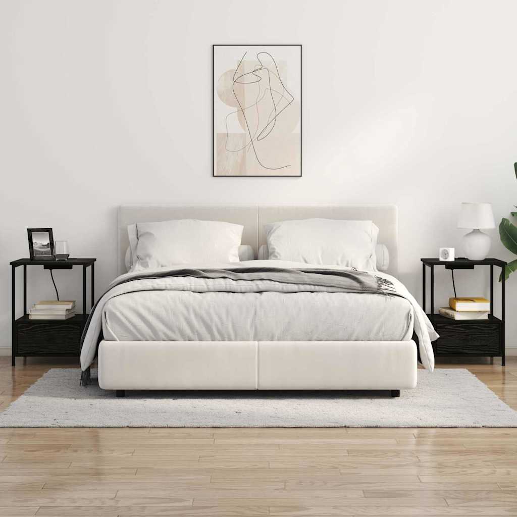 Nattbord med ladestasjon med skuff Svart eik Konstruert tre