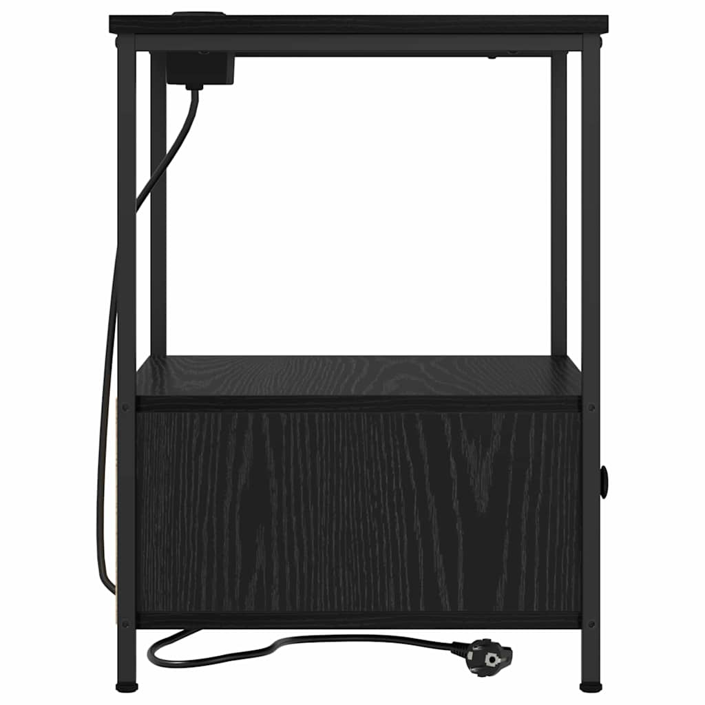 Nattbord med ladestasjon med skuff Svart eik Konstruert tre