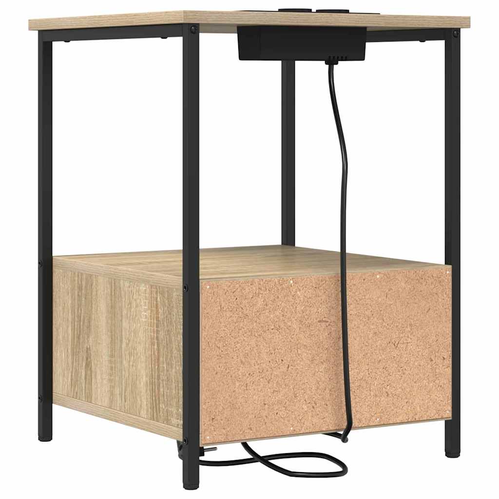 Nattbord med ladestasjon med skuff Sonoma eik Konstruert tre