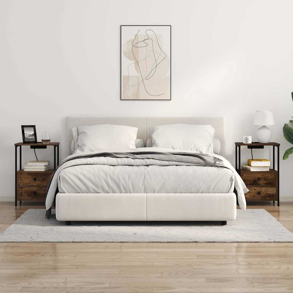 Nattbord med ladestasjon med skuff Røkt eik Konstruert tre