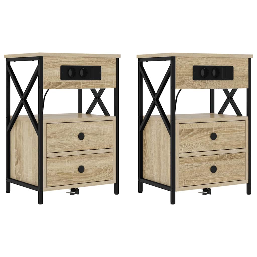 Nattbord med ladestasjon 2 pcs Sonoma eik 40 x 31 x 60 cm