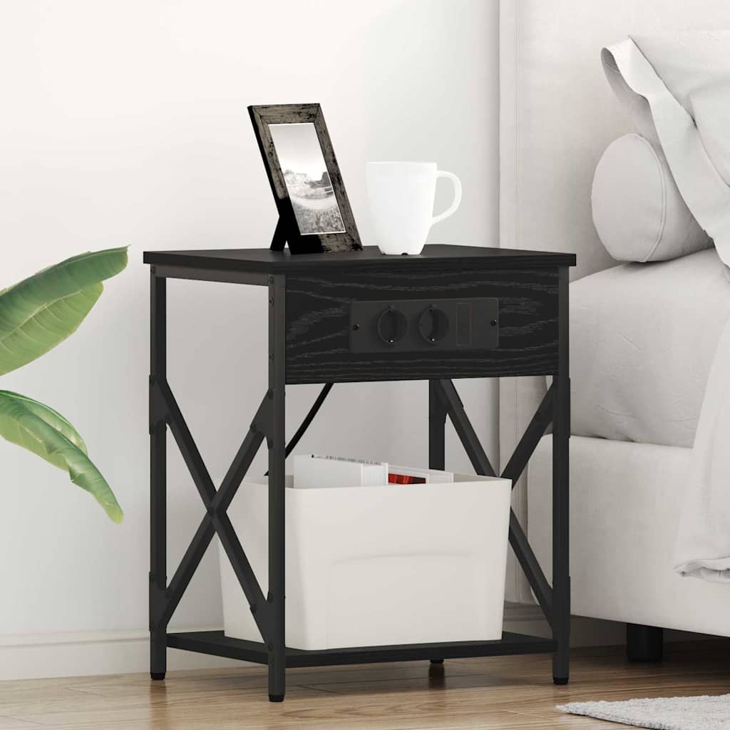 Nattbord med ladestasjon Svart eik 41 x 31 x 51 cm