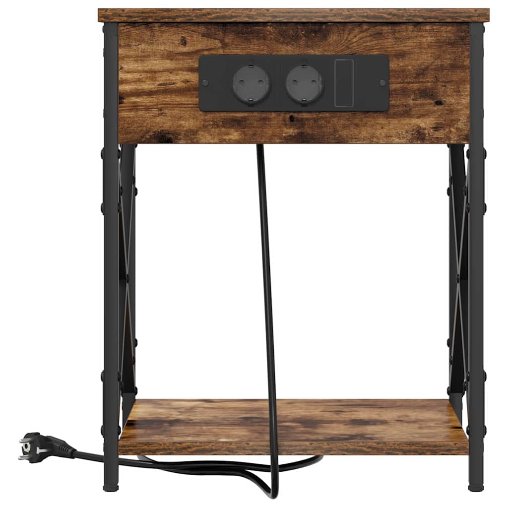 Nattbord med ladestasjon 2 pcs Røkt eik 41 x 31 x 51 cm