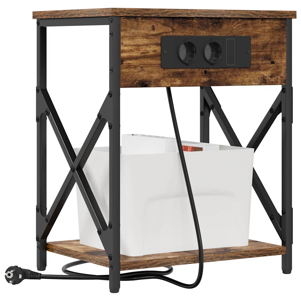Nattbord med ladestasjon 2 pcs Røkt eik 41 x 31 x 51 cm