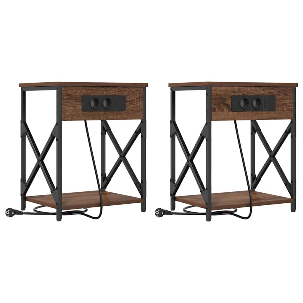 Nattbord med ladestasjon 2 pcs brun eik 41 x 31 x 51 cm
