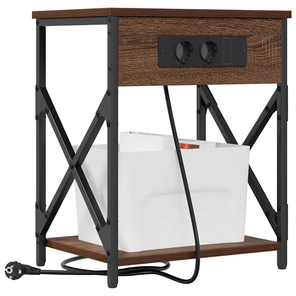 Nattbord med ladestasjon 2 pcs brun eik 41 x 31 x 51 cm