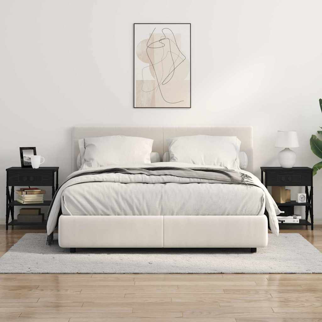 Nattbord med ladestasjon med hylle Svart eik Konstruert tre