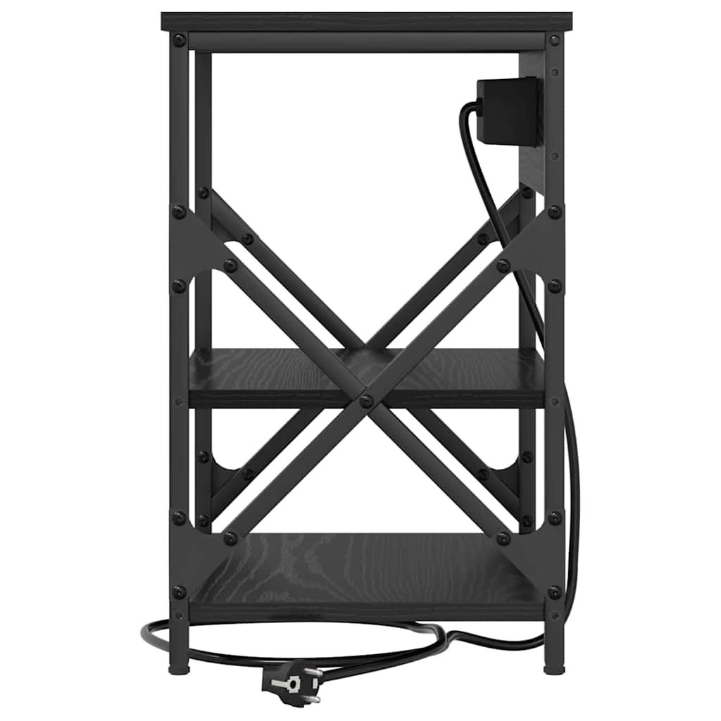 Nattbord med ladestasjon med hylle Svart eik Konstruert tre