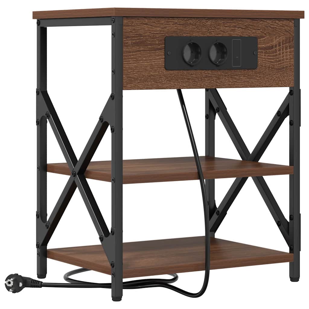 Nattbord med ladestasjon med hylle brun eik Konstruert tre