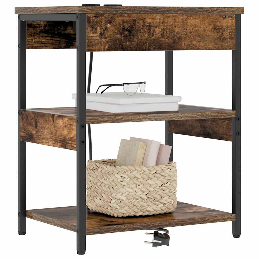 Nattbordskap 2 pcs Røkt eik Konstruert tre