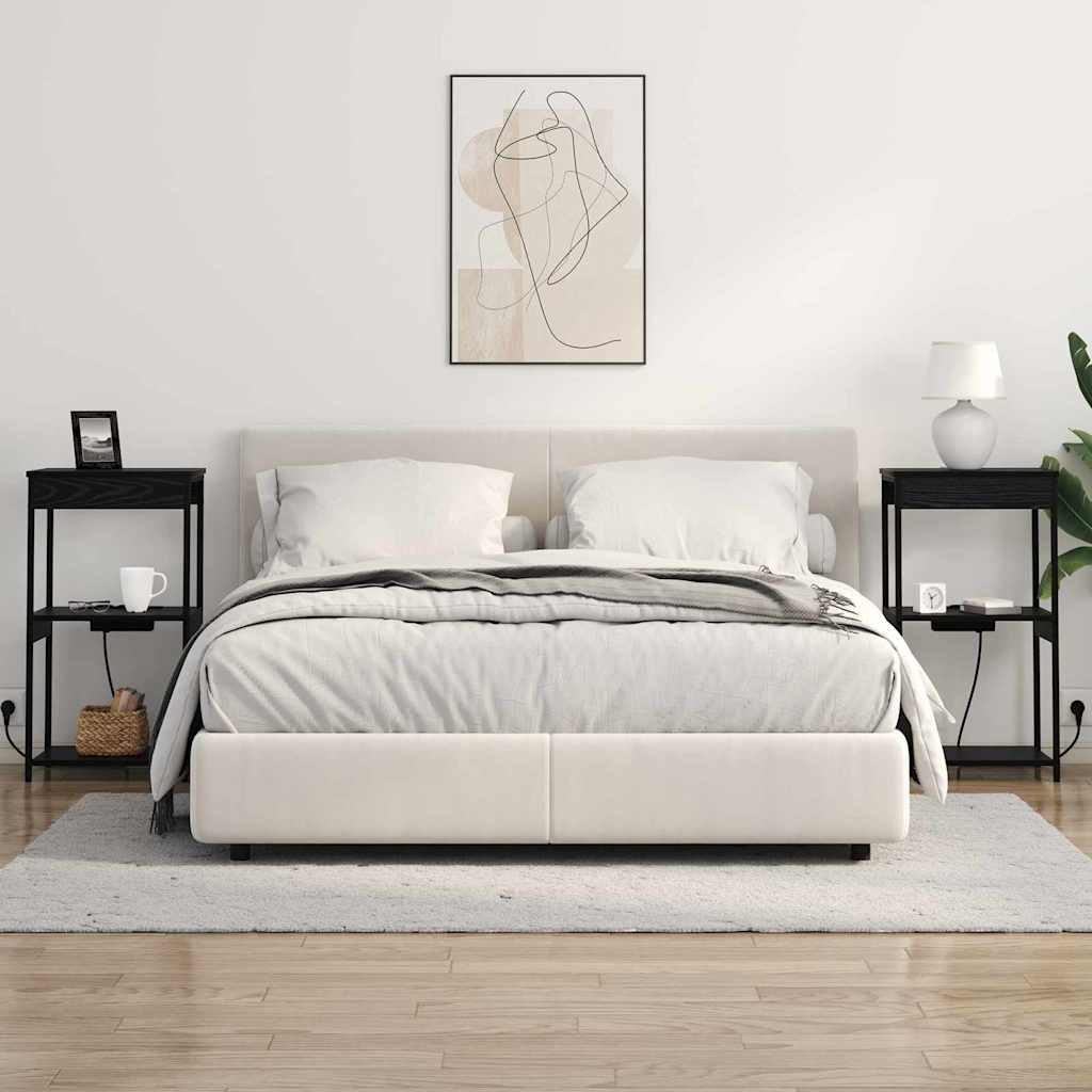 Nattbord med ladestasjon med hylle Svart eik Konstruert tre