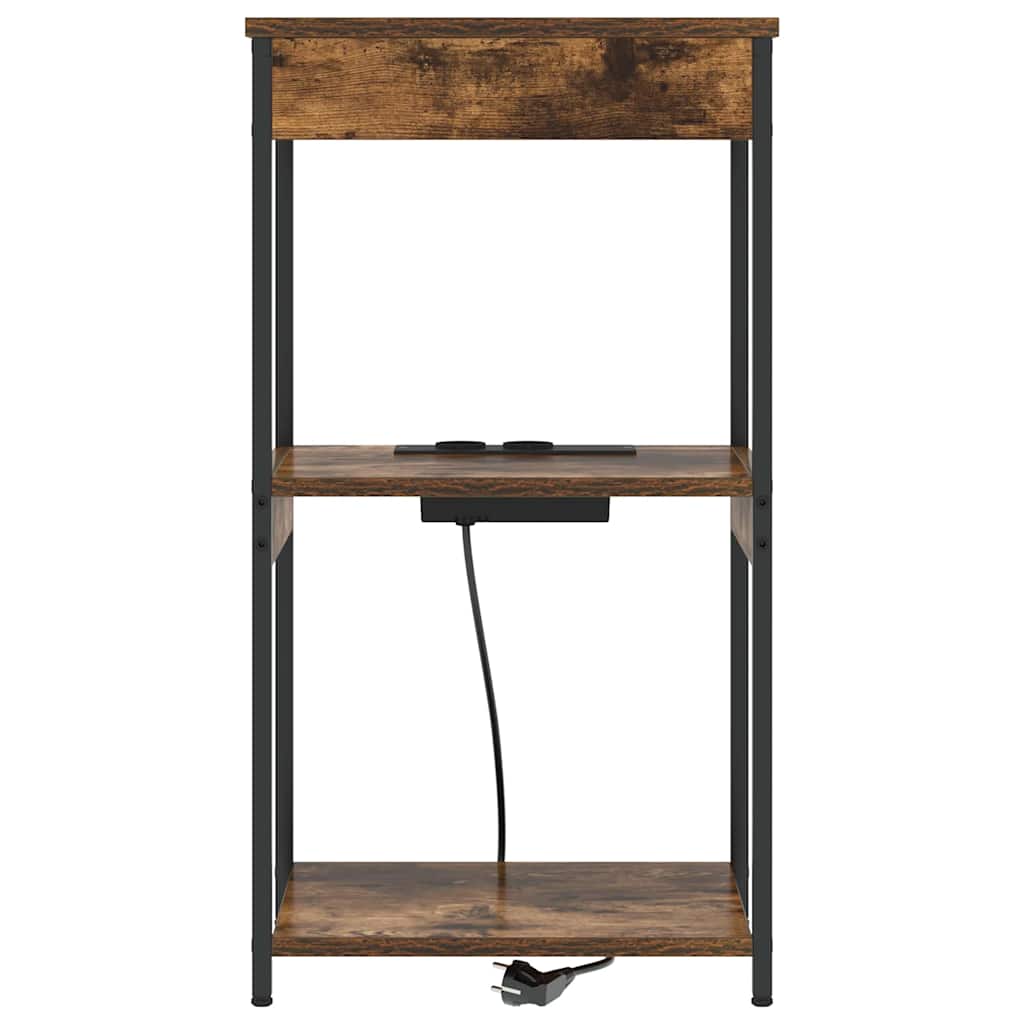 Nattbord med ladestasjon med hylle Røkt eik Konstruert tre