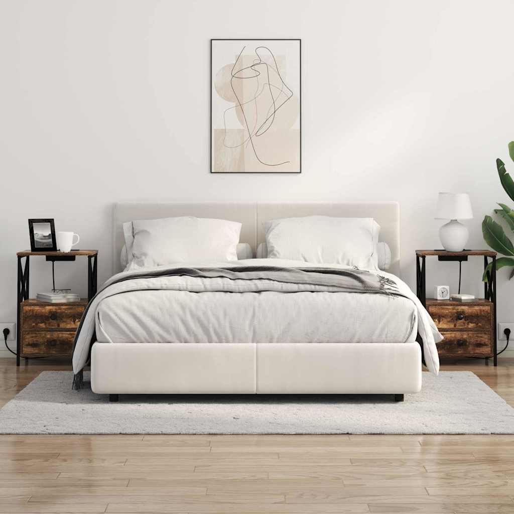 Nattbord med ladestasjon med skuff Røkt eik Konstruert tre