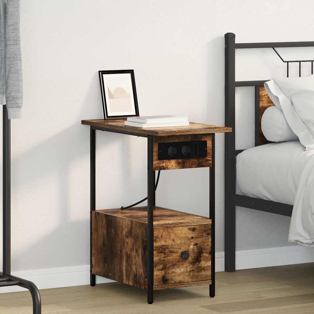 Nattbordskap med skuff Røkt eik 60 x 30 x 61 cm Konstruert tre