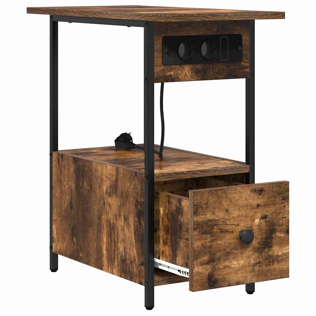 Nattbordskap med skuff Røkt eik 60 x 30 x 61 cm Konstruert tre