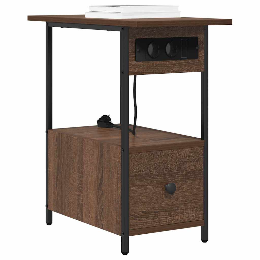 Nattbordskap med skuff brun eik 60 x 30 x 61 cm Konstruert tre
