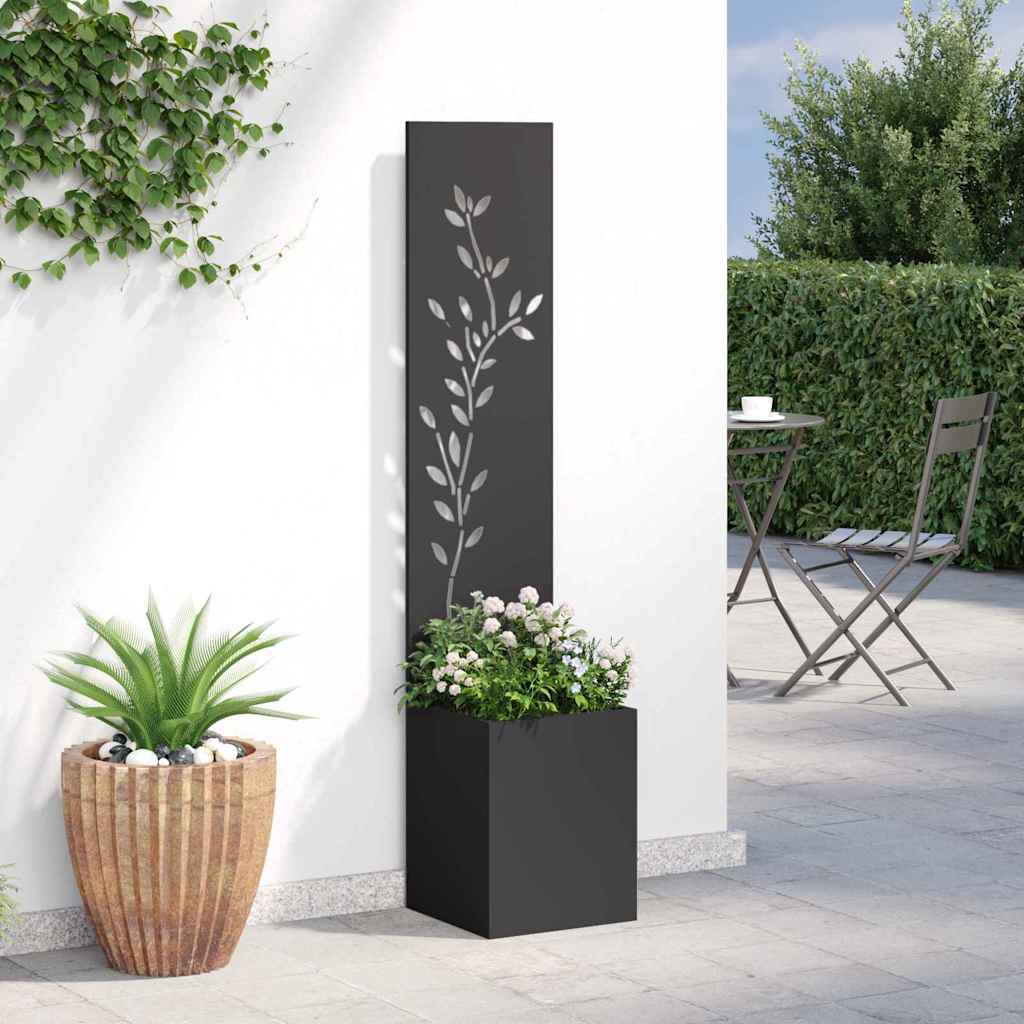 Hageprivat skjerm Blomster Svart 32 x 140 cm Kaldvalsestål