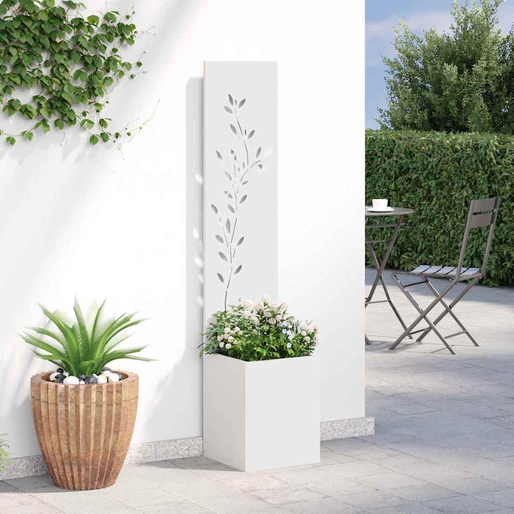 Hageprivat skjerm Blomster Hvit 32 x 140 cm Kaldvalsestål