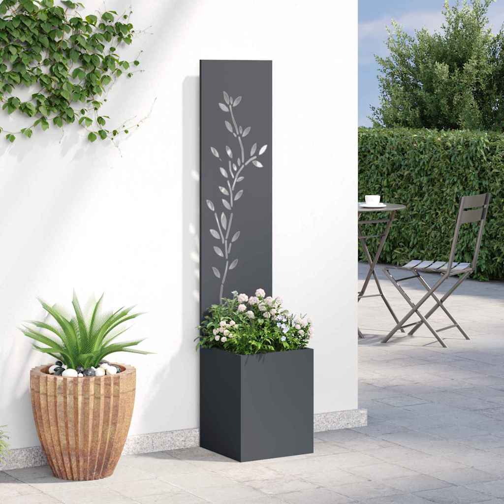 Hageprivat skjerm Blomster Antrasitt 32 x 140 cm Kaldvalsestål