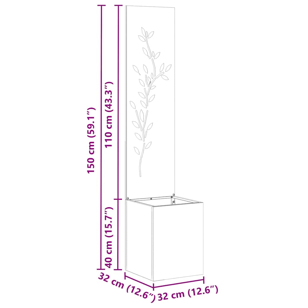 Hageprivat skjerm Blomster Antrasitt 32 x 140 cm Kaldvalsestål