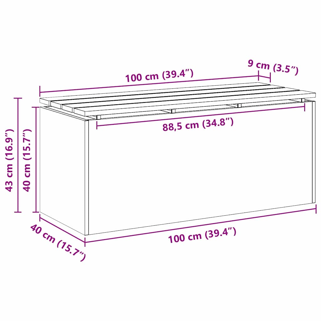 Hagebenk sølv 100 x 40 x 43 cm Rustfritt stål