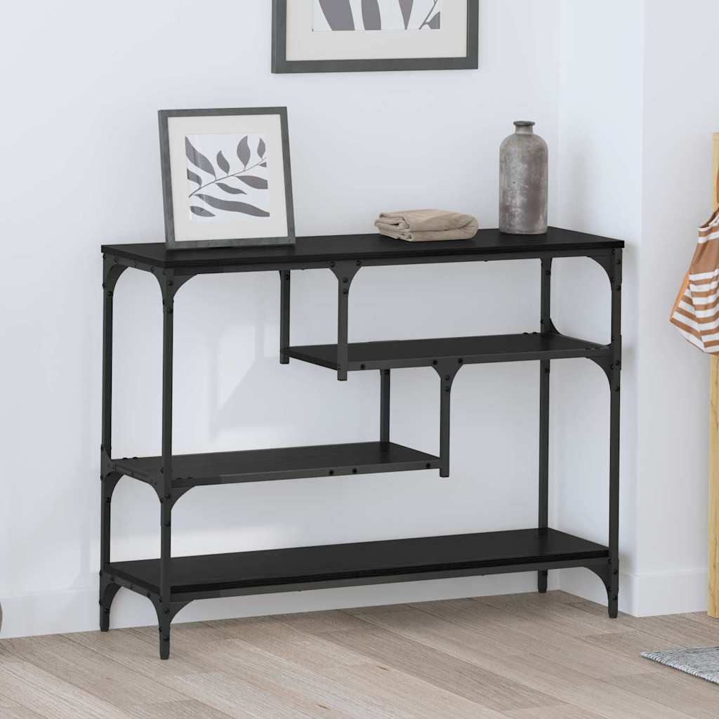 Konsollbord med hylle Svart eik 100 x 30 x 75 cm Konstruert tre