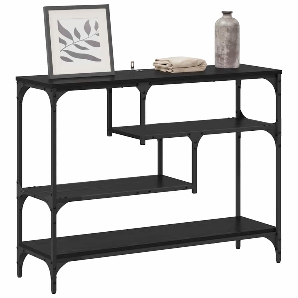Konsollbord med hylle Svart eik 100 x 30 x 75 cm Konstruert tre