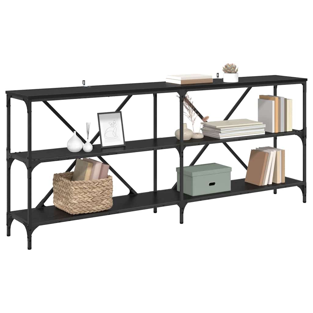 Konsollbord med hylle med lagring Svart Eik 180 x 30 x 75 cm