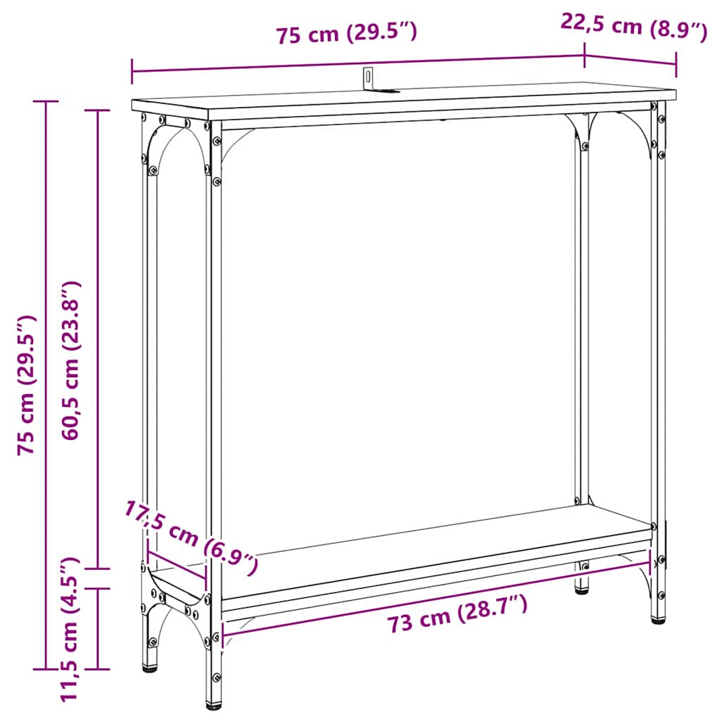 Konsollbord Svart Eik 75 x 22,5 x 75 cm Konstruert tre