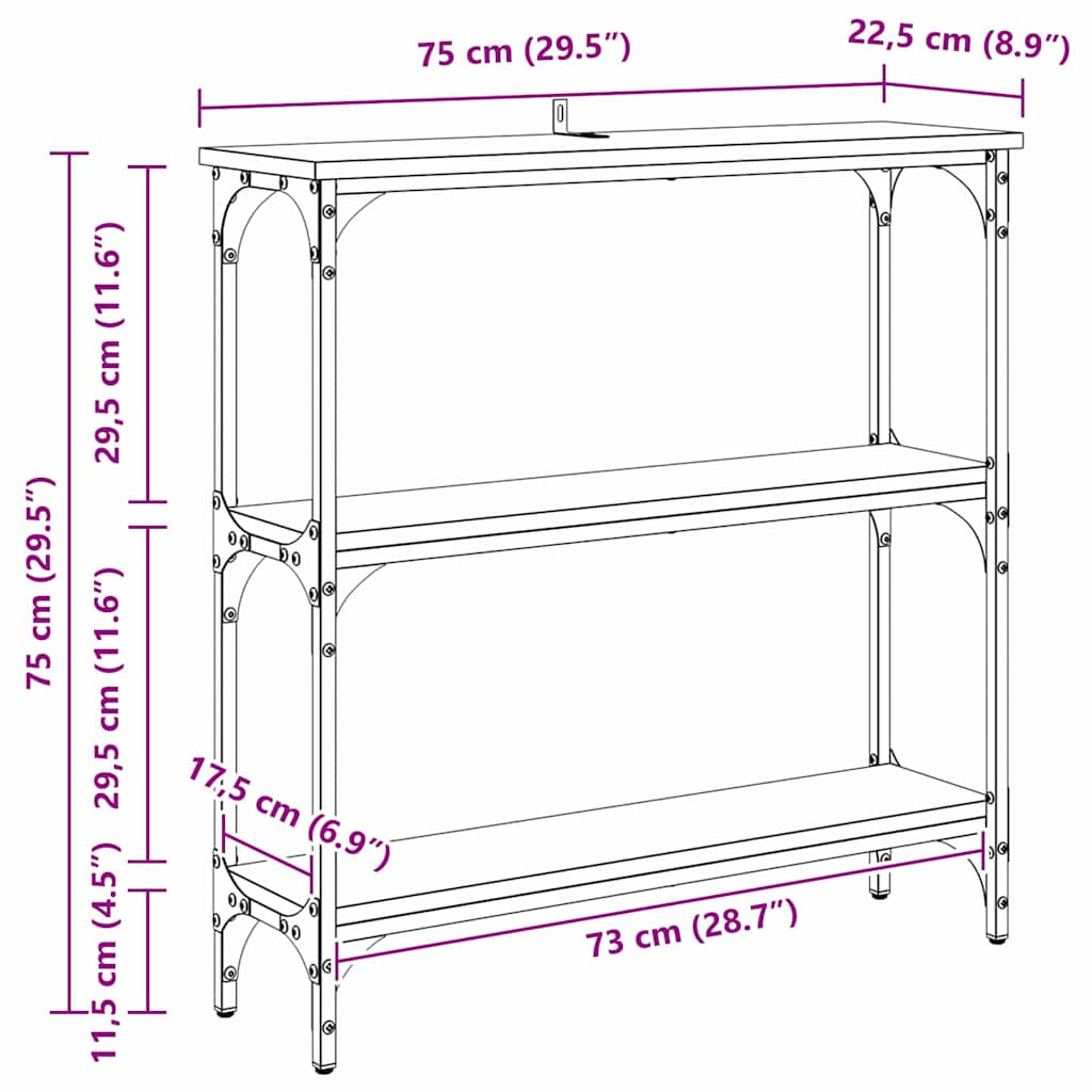 Konsollbord Svart eik 75 x 22.5 x 75 cm Ingeniørtre og Metall