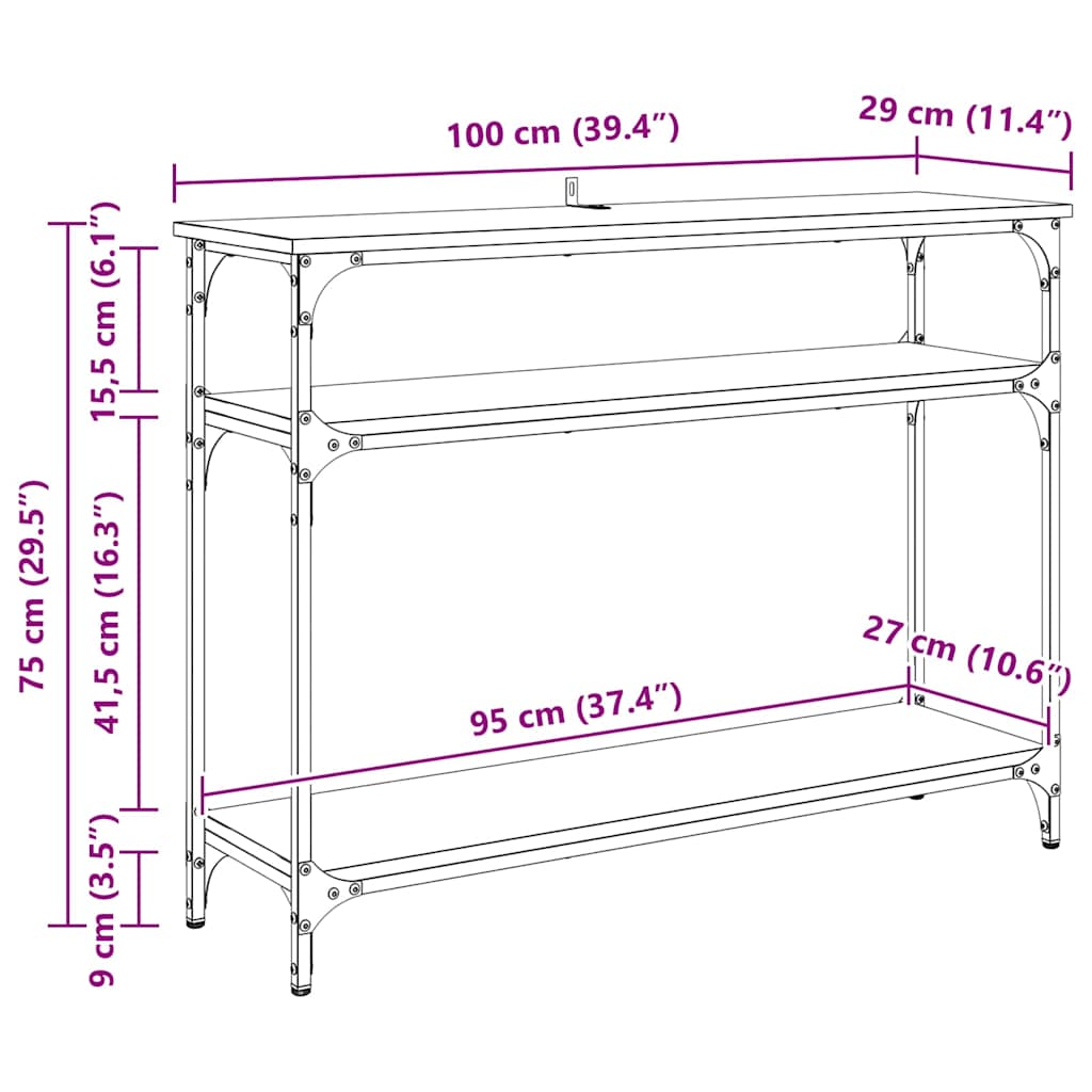 Konsollbord med hylle Gamle tre 100 x 29 x 75 cm Konstruert tre