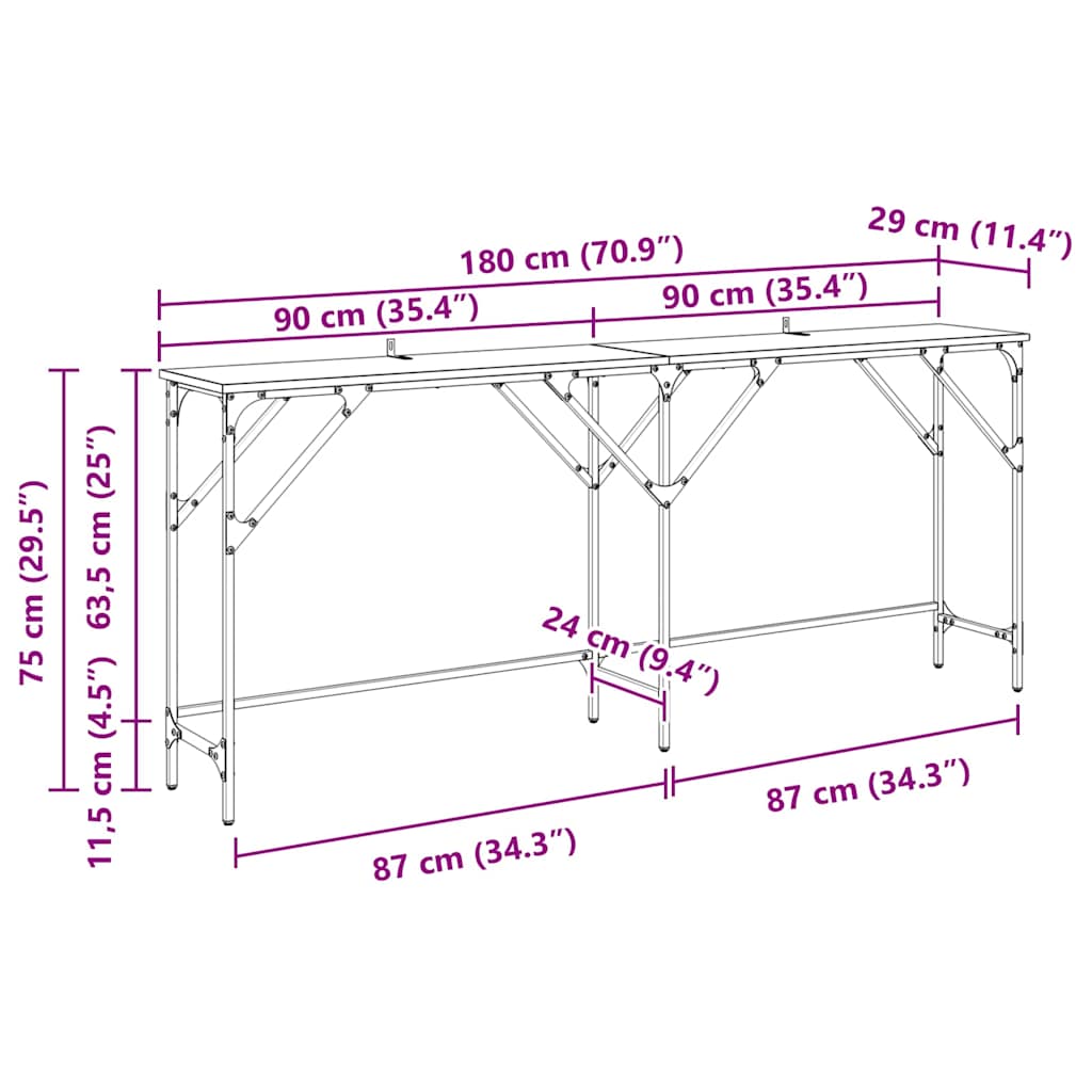 Konsollbord Gammelt tre 180 x 29 x 75 cm Konstruert tre