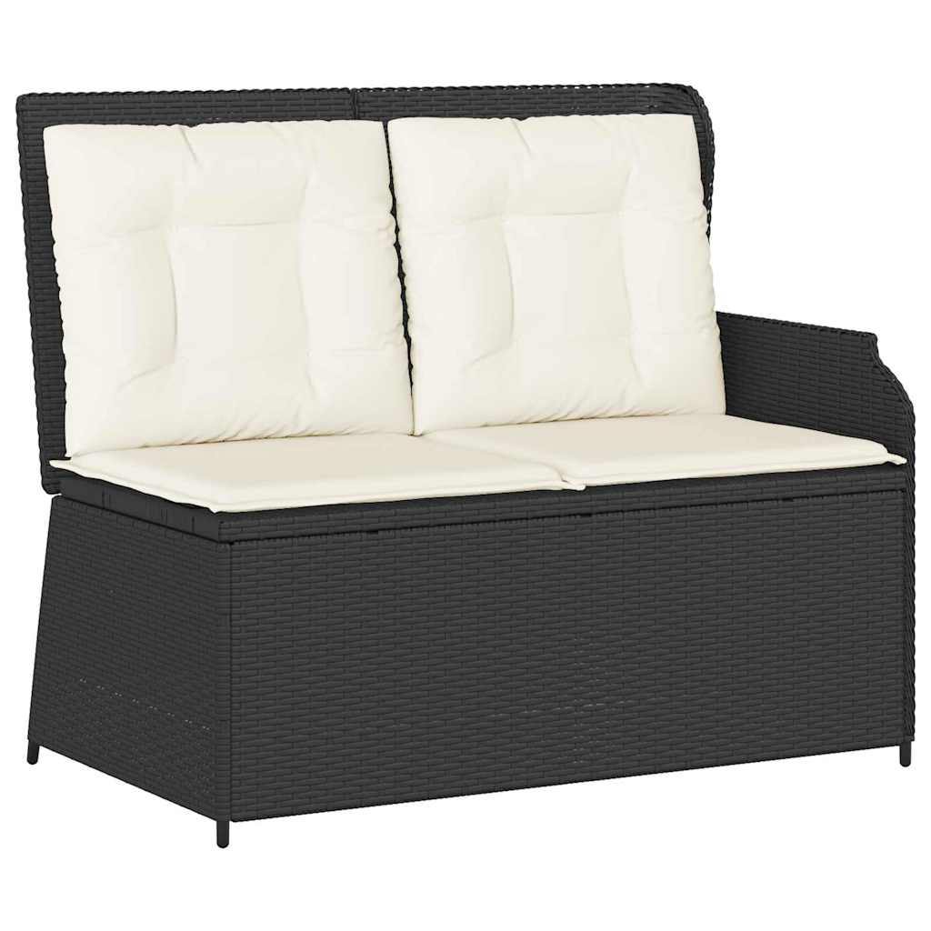 Hagebenk med pute Svart Poly rattan