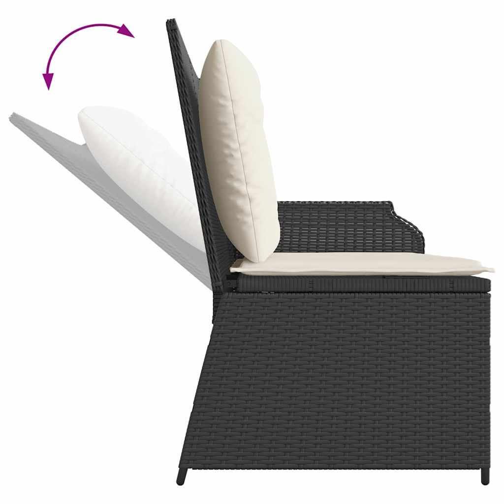 Hagebenk med pute Svart Poly rattan