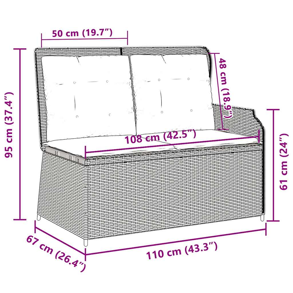 Hagebenk med pute Beige Poly rattan