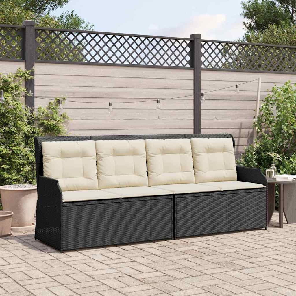 Hagebenk med pute Svart Poly rattan