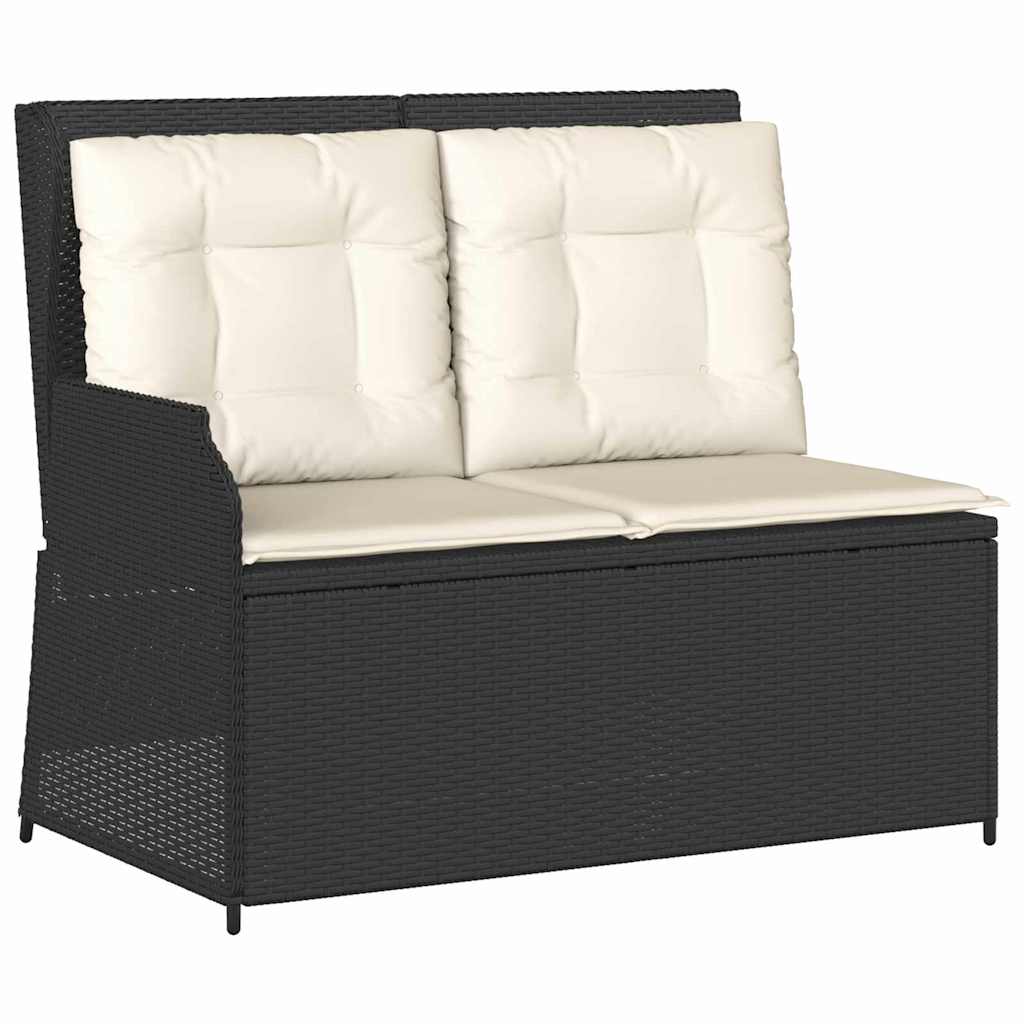 Hagebenk med pute Svart Poly rattan
