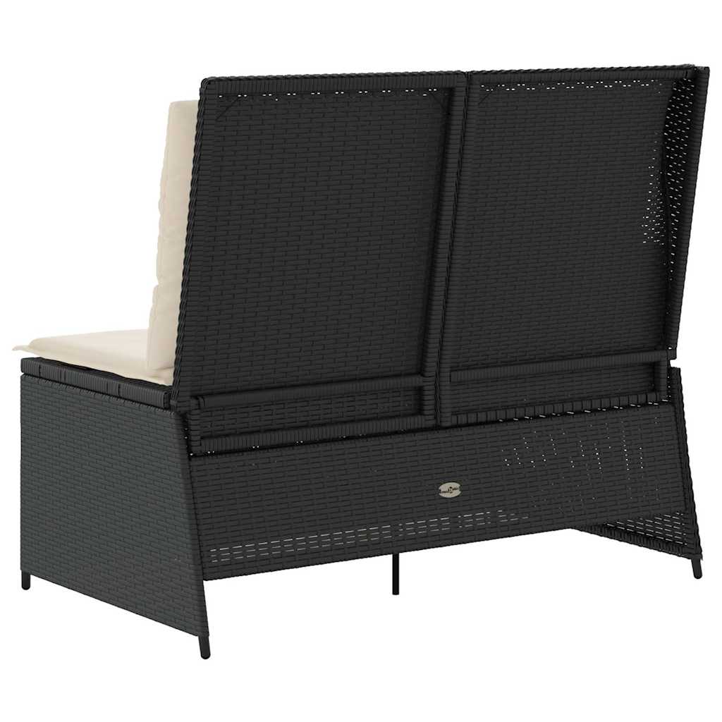 Hagebenk med pute Svart Poly rattan