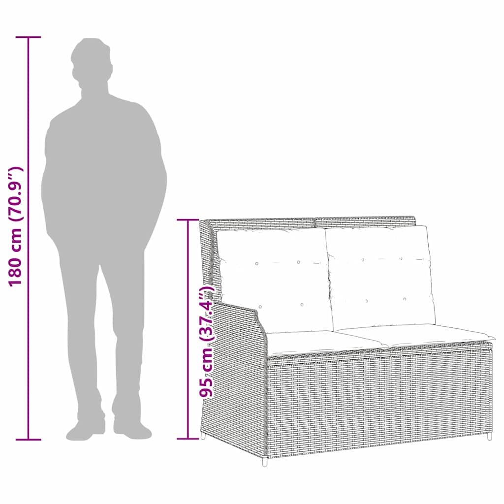Hagebenk med pute Svart Poly rattan