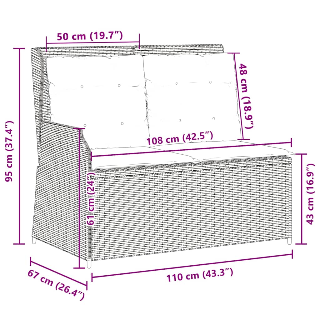 Hagebenk med pute Beige Poly rattan