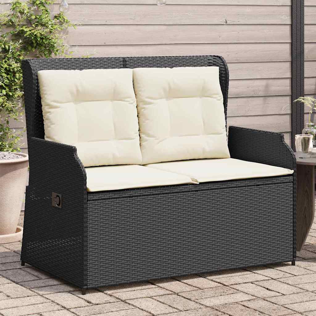 Hagebenk med pute Svart Poly rattan