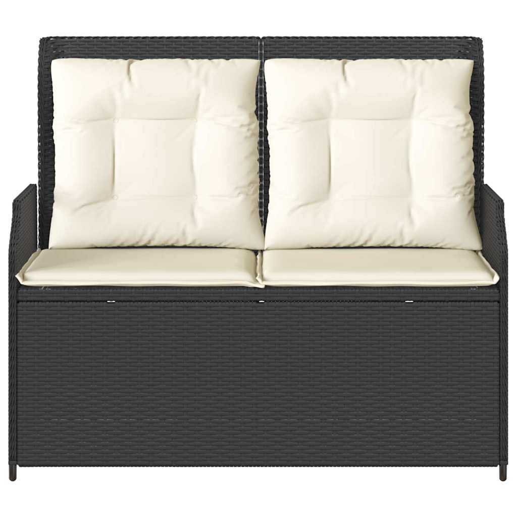 Hagebenk med pute Svart Poly rattan